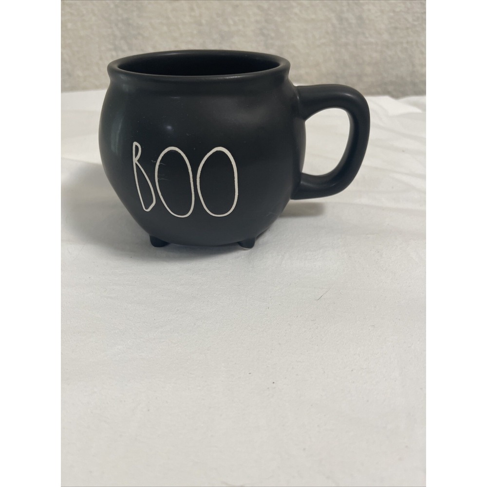 Rae Dunn Halloween Holiday "BOO" Black Cauldron Mug Footed New  HTF